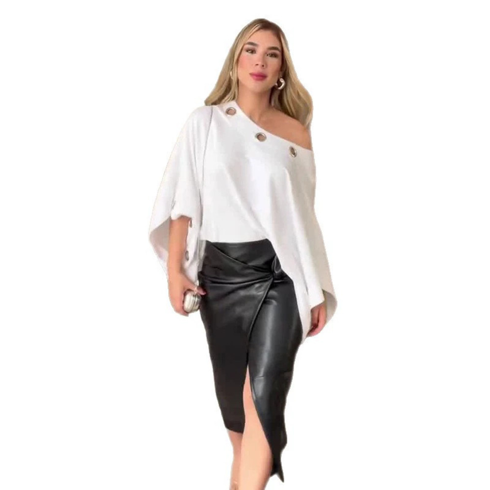Forever 21 One Shoulder Three Quarter Sleeve Top and Bodycon Leather Skirt Set - Picture 5 of 6